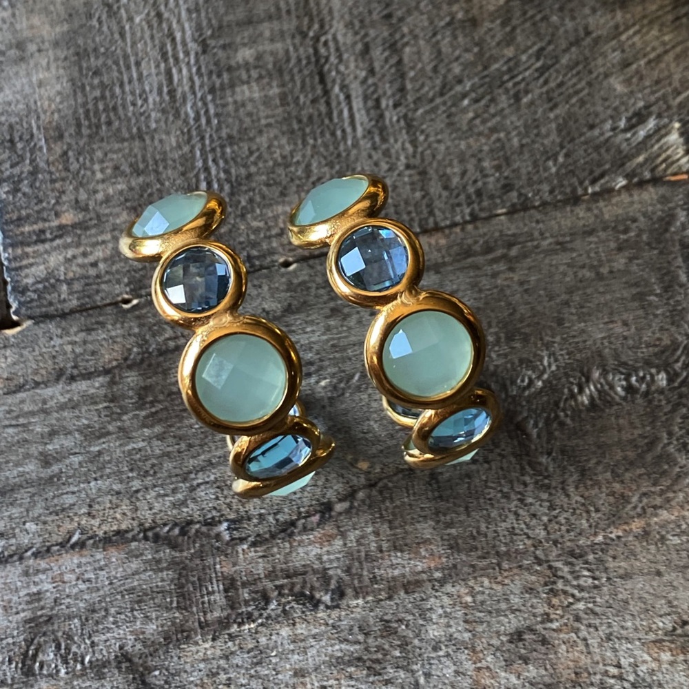 NEW Gold & Blue Stones Chunky Hoop Earrings - Picture 6 of 16